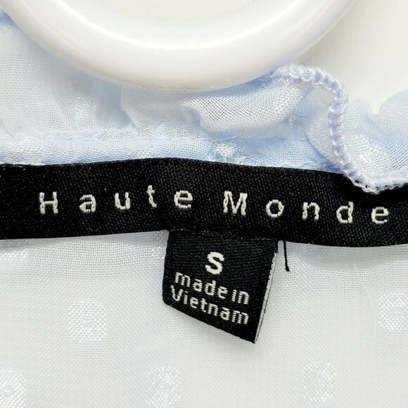 Blue Haute Monde Womens Polka Dot Blouse Smocked Waist Long Sleeves SIZE S - Picture 3 of 8